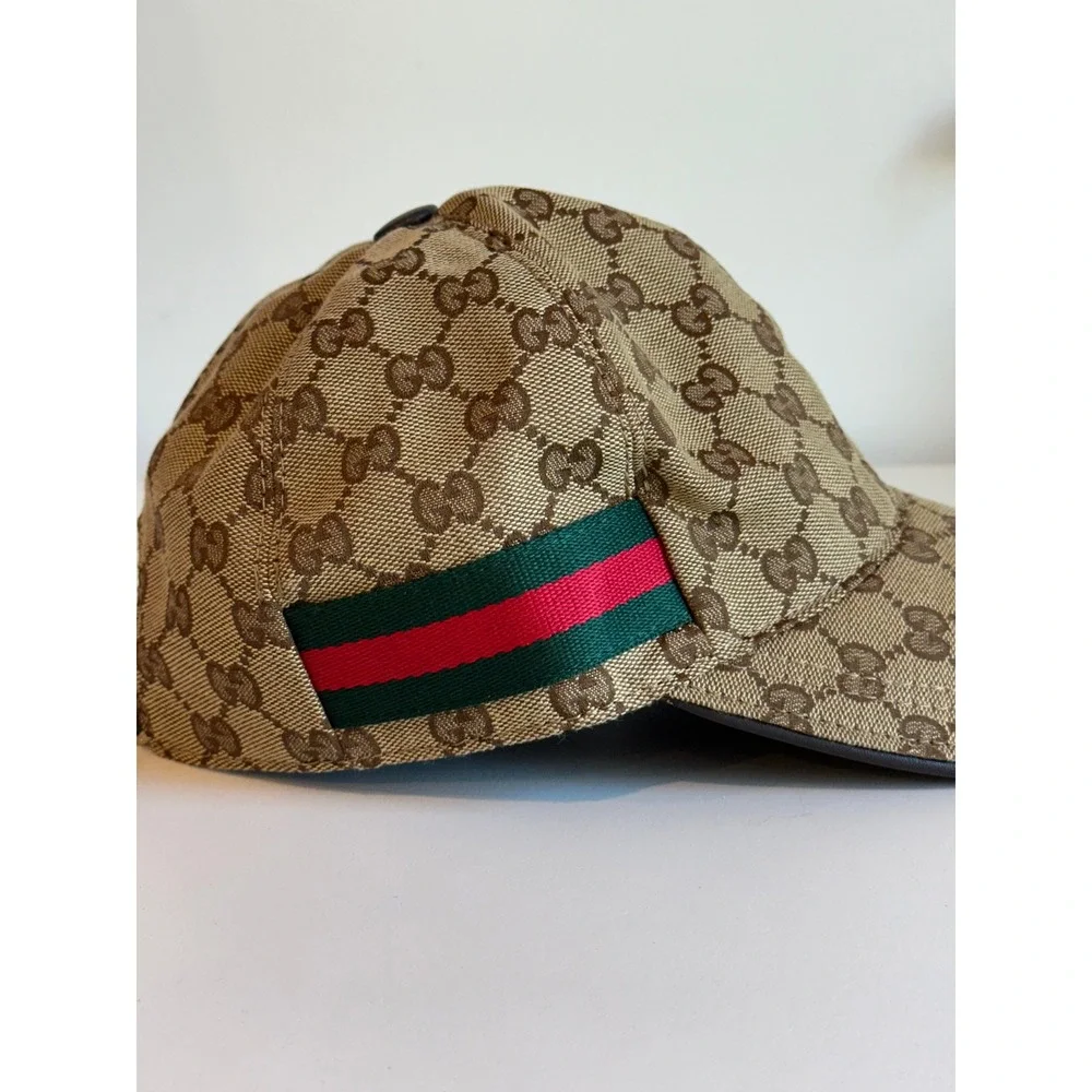 Gucci GG Monogram Canvas Baseball Hat Beige Ebony Green Red Web Stripe Cap - Picture 15 of 15